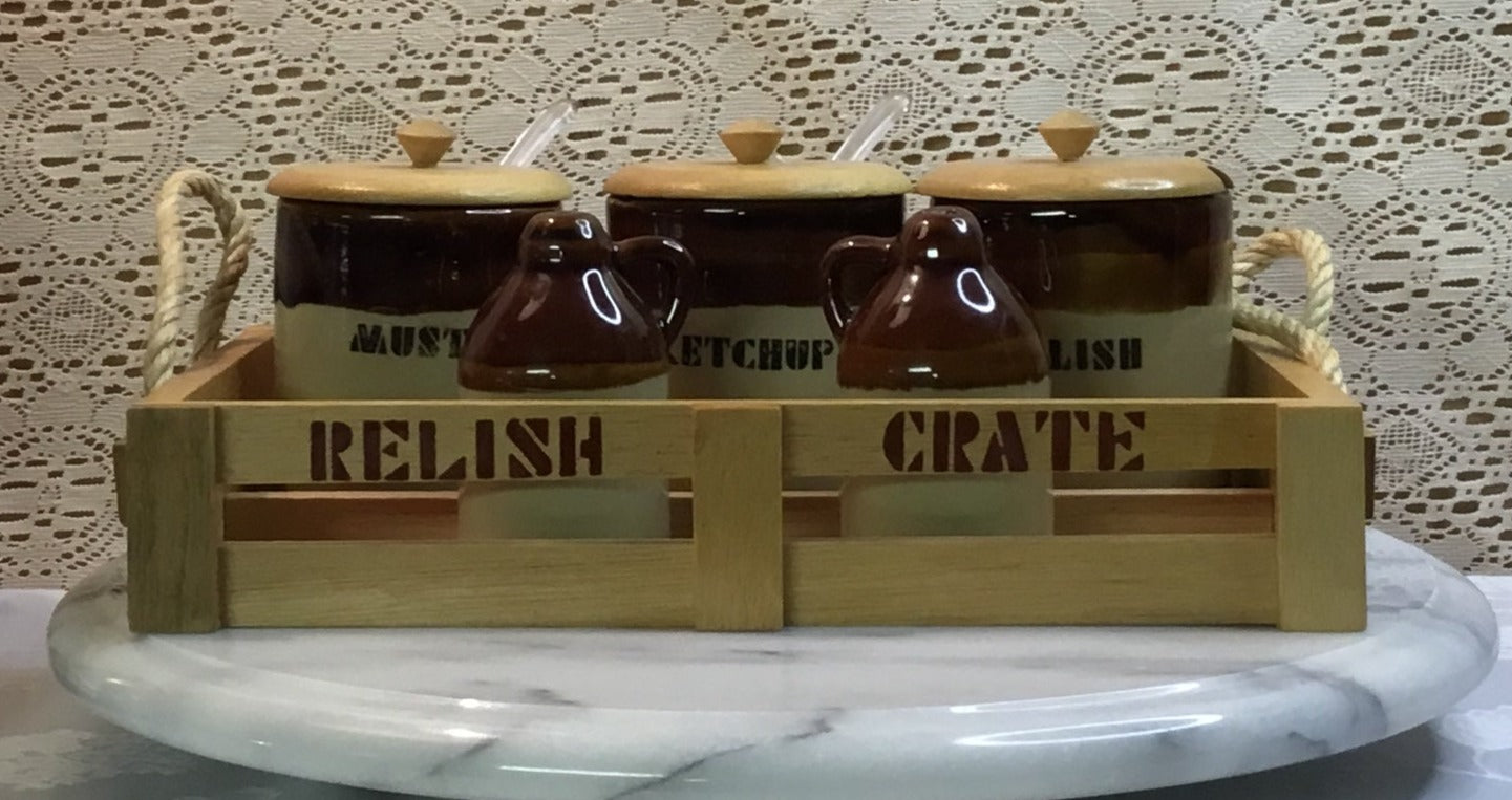 Wood Condiment Crate Set