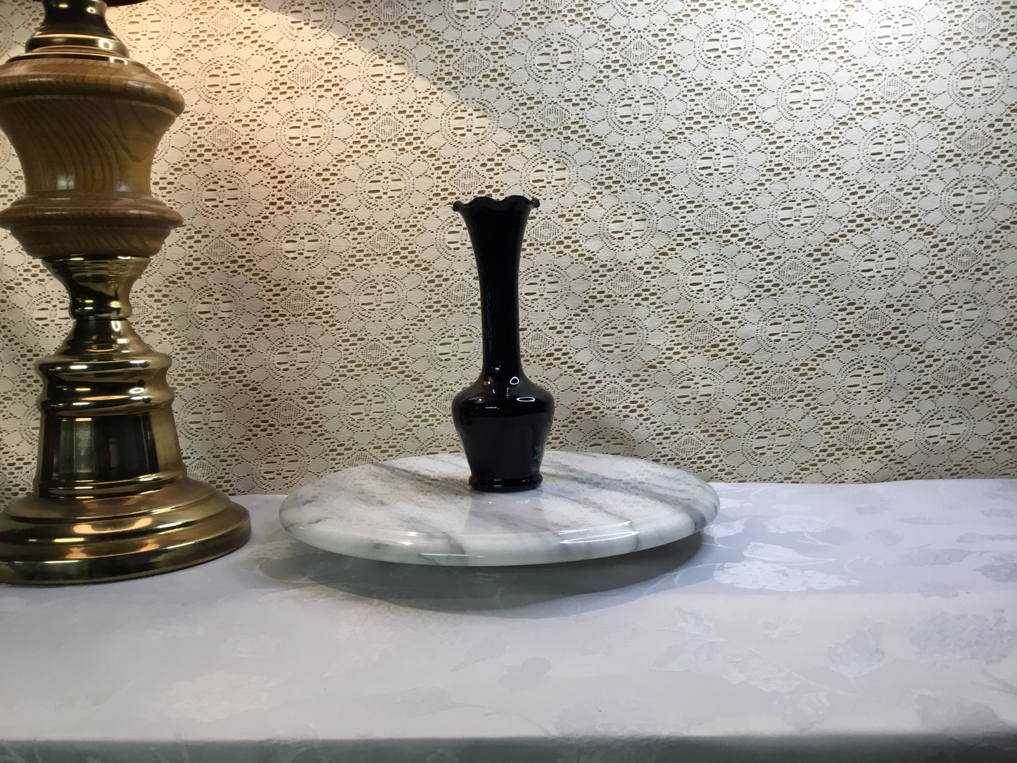 Vintage Black Amethyst Vase With Ruffled Rim