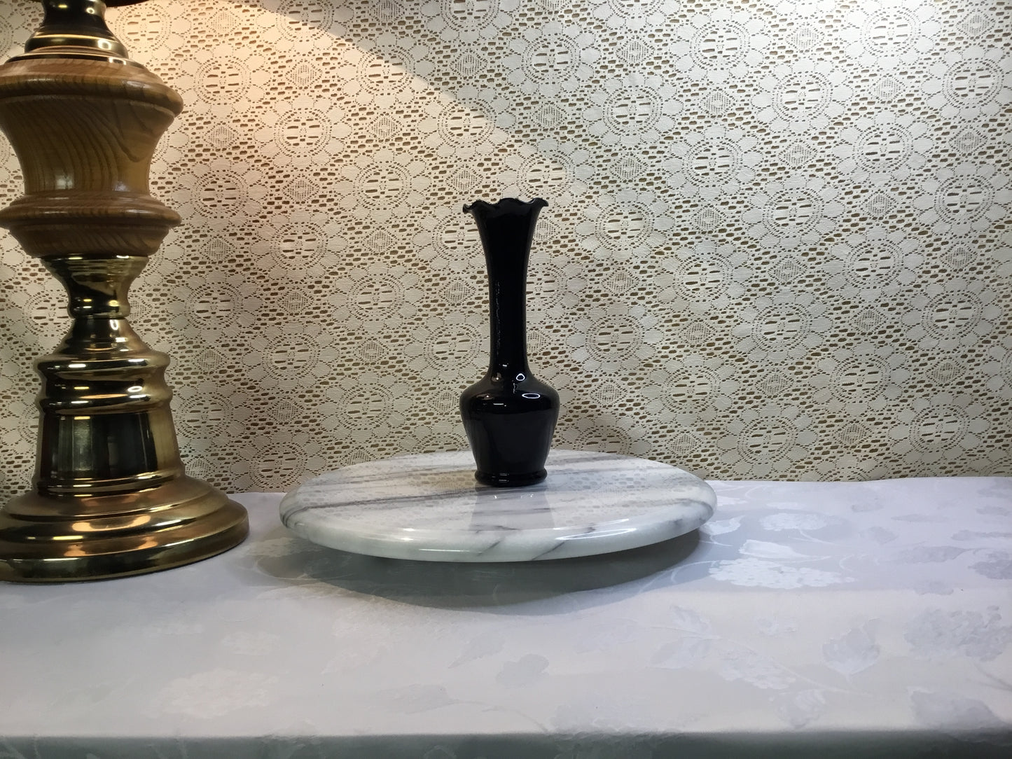 Vintage Black Amethyst Vase With Ruffled Rim