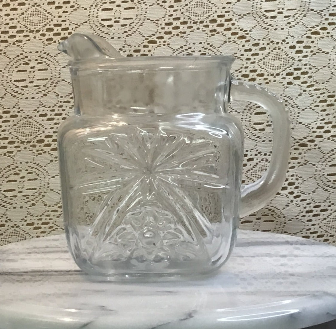 Vintage Anchor Hocking Square Prescut Pitcher