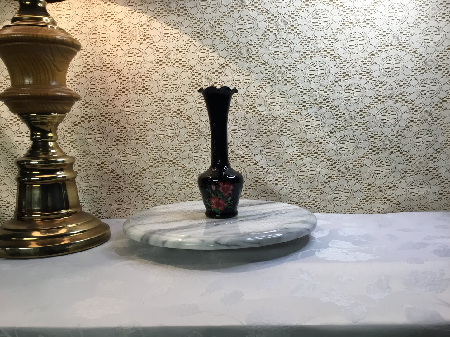Vintage Black Amethyst Vase With Ruffled Rim