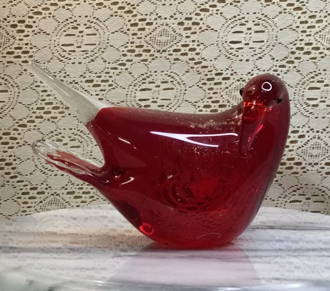 Vintage Altaglass Red With Gold Sparkles Bird